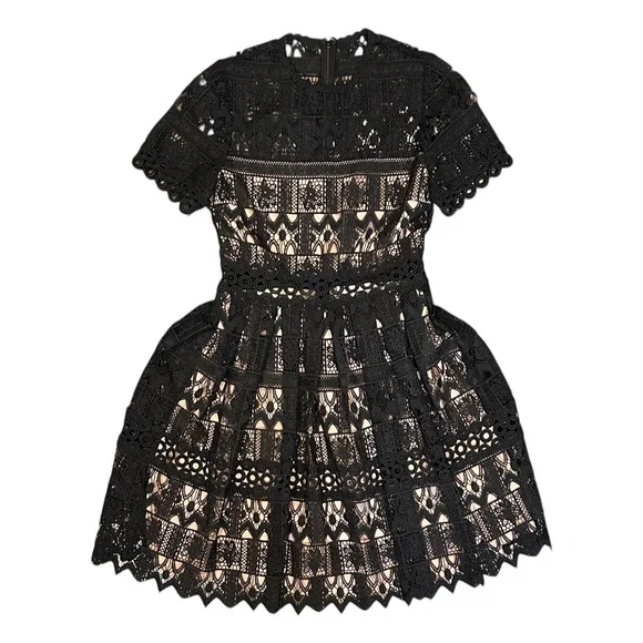 Alexis Lula Guipure Lace Eyelet Short Sleeve Mini Dress Black Women’s Medium - Picture 4 of 11